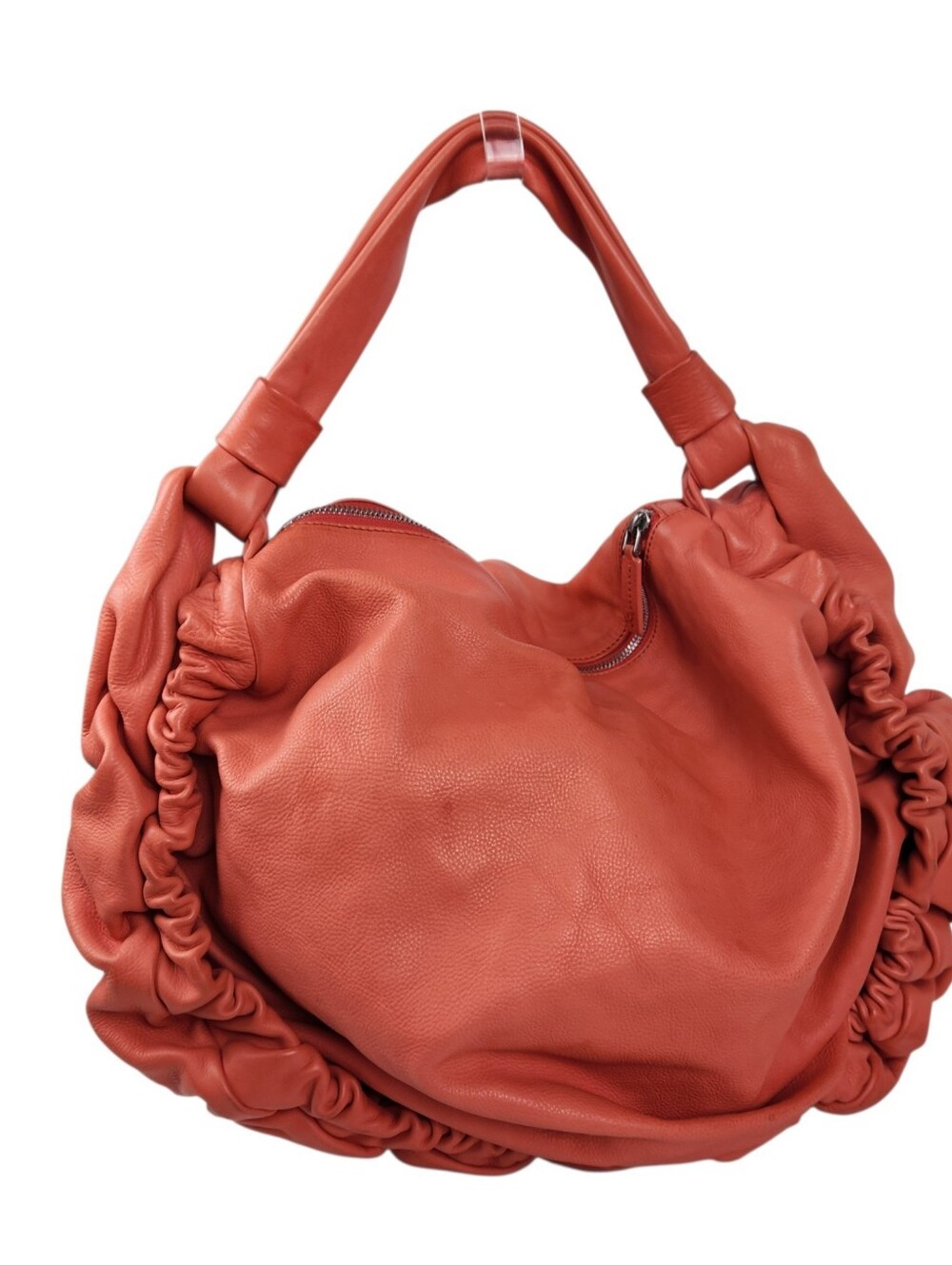 Marni Vintage Rouched Orange Leather Hobo Handbag Shoulder Bag Purse Luxury - Picture 4 of 16